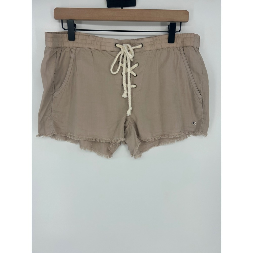 "NWT" Aerie Lyocell Pull On Lace Up Raw Shorts In Tan- Size Medium Lightweight